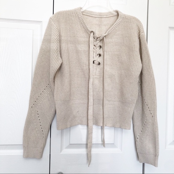 Sweaters - Women’s long sleeve lace up front sweater